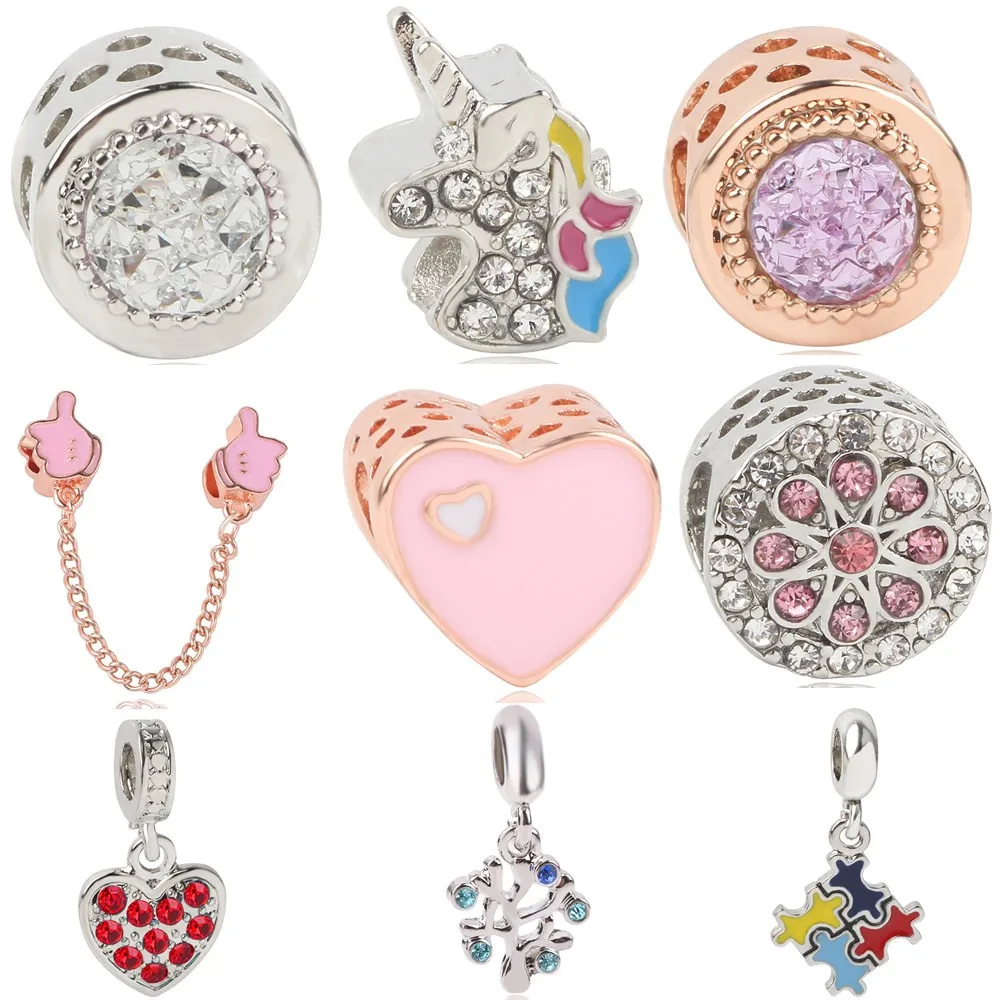 

AIFEILI New Charm Jewelry European 2019 Silver DIY Fit Pandora Bead Gift Retro Bracelet Girl Personality Unicorn Love Castle