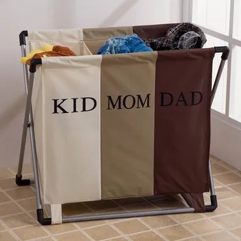 

3-grid useful dirty cloth basket & best choice for family clothes storage