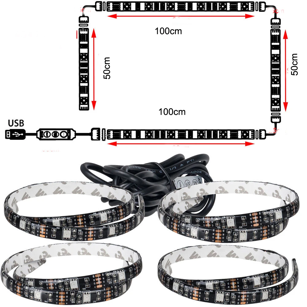 USB питание 5 в RGB гибкая Светодиодная лента 5050 SMD клейкая для компьютера ТВ фон