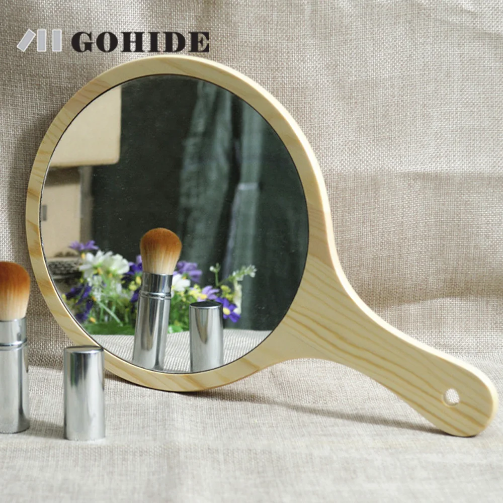 JUH Gohide простой деревенский стиль чистого дерева косметическое деревянное зеркало ручка косметическое зеркало супер круглый стол туалетное зеркало