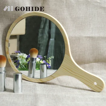 

JUH Gohide Simple Rustic Style Pure Wood Cosmetic Mirror Wooden Handle Cosmetic Mirror Super Round Table Dressing Mirror