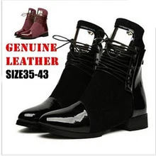 Plus la Taille 35-43 En Cuir Véritable Femmes Bottes Talon Plat Martin Cheville Bottes Femmes Moto Bottes Automne Hiver Femmes chaussures Botas