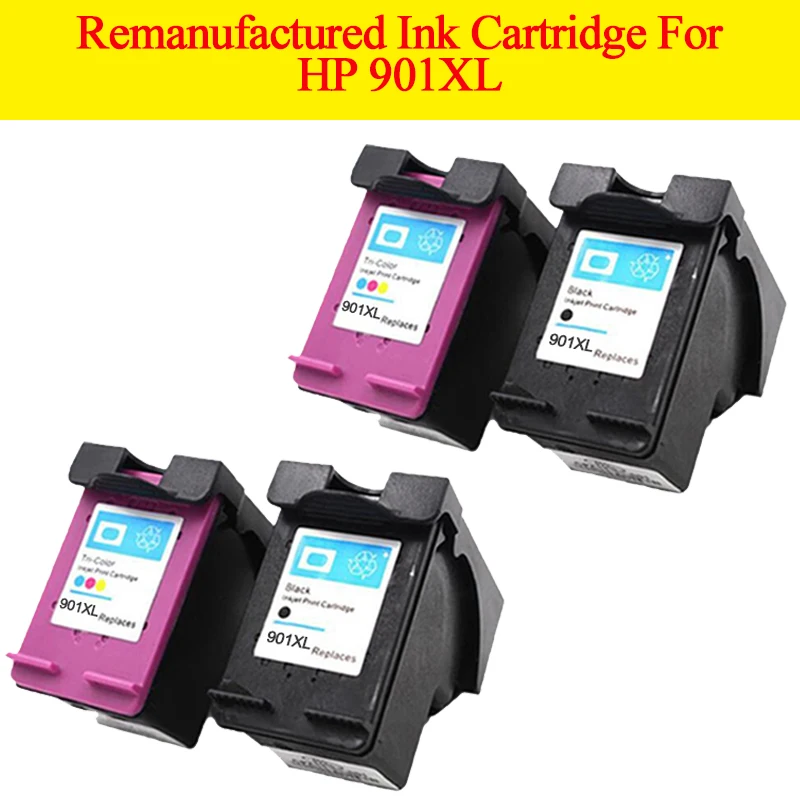 4pcs/2set For HP901 Cartridge Remanufactured for HP 901 XL Ink