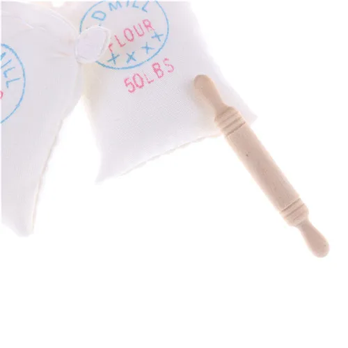 

1:12 Doll House DIY Hut Doll House Mini Food Accessories Model Two Bags Flour And Rolling Pin Toy