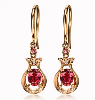 Gvbori 100 Red Tourmaline Earrings 18k Rose Gold Diamond Gvbori 100 Red Tourmaline Earrings 18k Rose Gold Diamond For Women Fine Jewelry Christmas