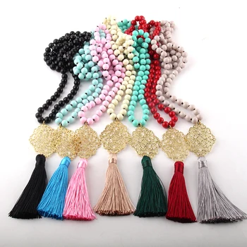 

Fashion Bohemian Jewelry Pfm Glass Long Knotted Metall Grid Link Tassel Pendant Necklaces