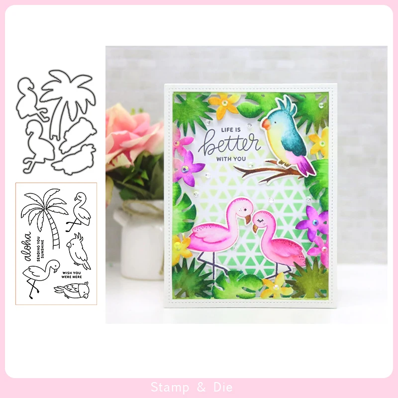 

Coconut Tree & Bird stamp and Cutting Dies for DIY Scrapbooking Photo Album Decorative Embossing Paper Card Crafts Die Cut 2019