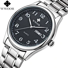 Relogio Masculino WWOOR Brand Calendar Mens Quartz Watch Men Casual Sports Watches Male Clock Luxury Stainless Steel Wrist Watch