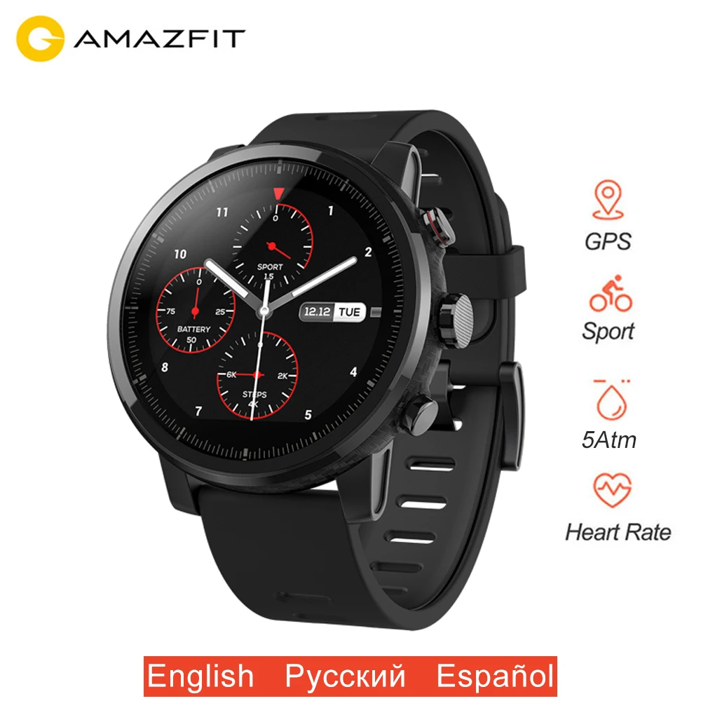 Оригинальные Смарт-часы Xiaomi Amazfit Stratos 2, gps, умные часы, большой экран, 5 АТМ, водонепроницаемый, мульти-спортивный режим, PPG, пульсометр