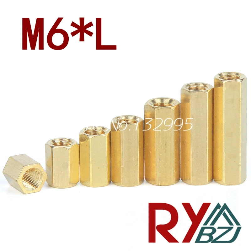 10 шт./лот M6 * L латунь противостояние прокладка Женская латунная Резьбовая