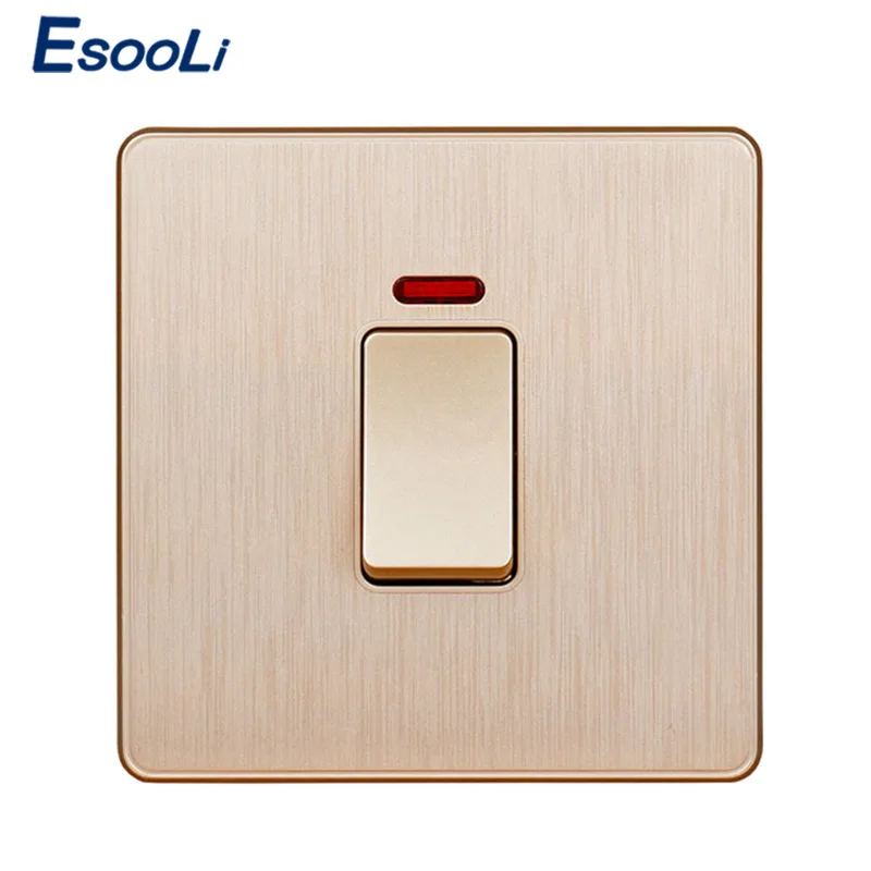 Esooli UK standard 20A/45A переключатель водонагревателя с неоновым светодиодный индикатор двухполюсный выключатель питания AC Air cooker переключатель - Цвет: 20A Gold