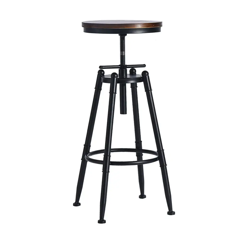 

None Height Adjustable Bar Stool with Round Wood Grain Seat