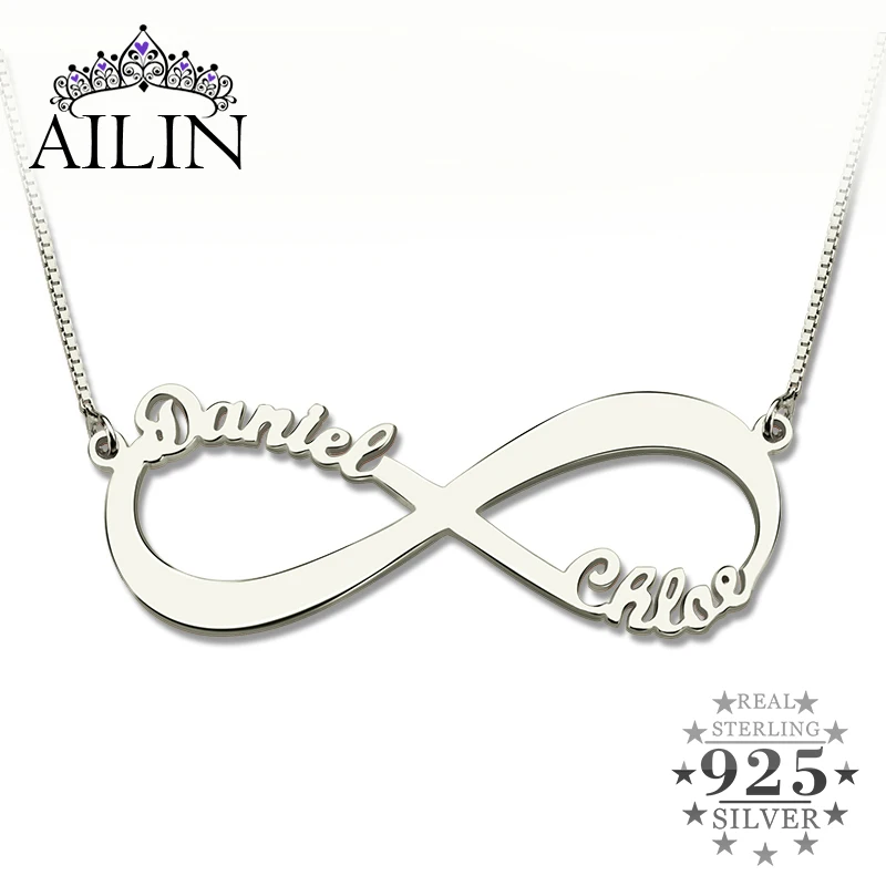 Wholesale Personalized Infinity Necklace Two Name Necklace Silver Lover Necklace Jewelry Valentine S Day Gift 5