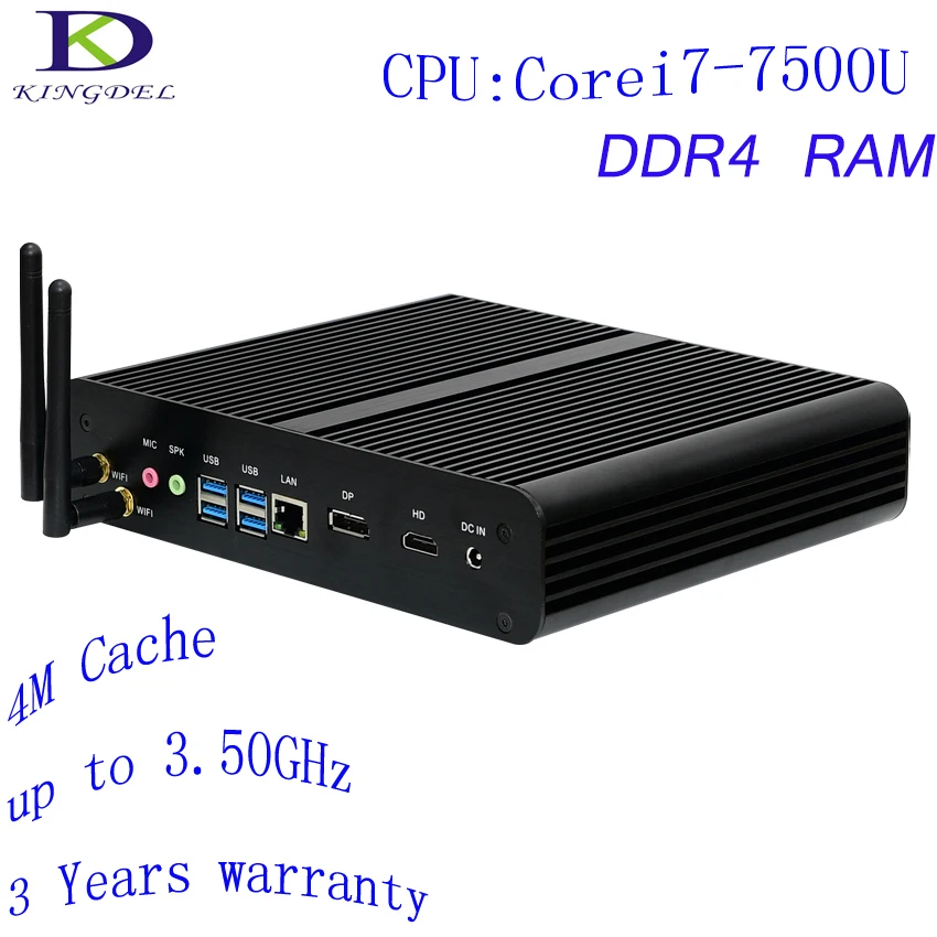 DDR4 RAM Core i7 7500U Kingdel 7th Gen Mini PC Windows10 Kaby Lake Fanless Mini Computer