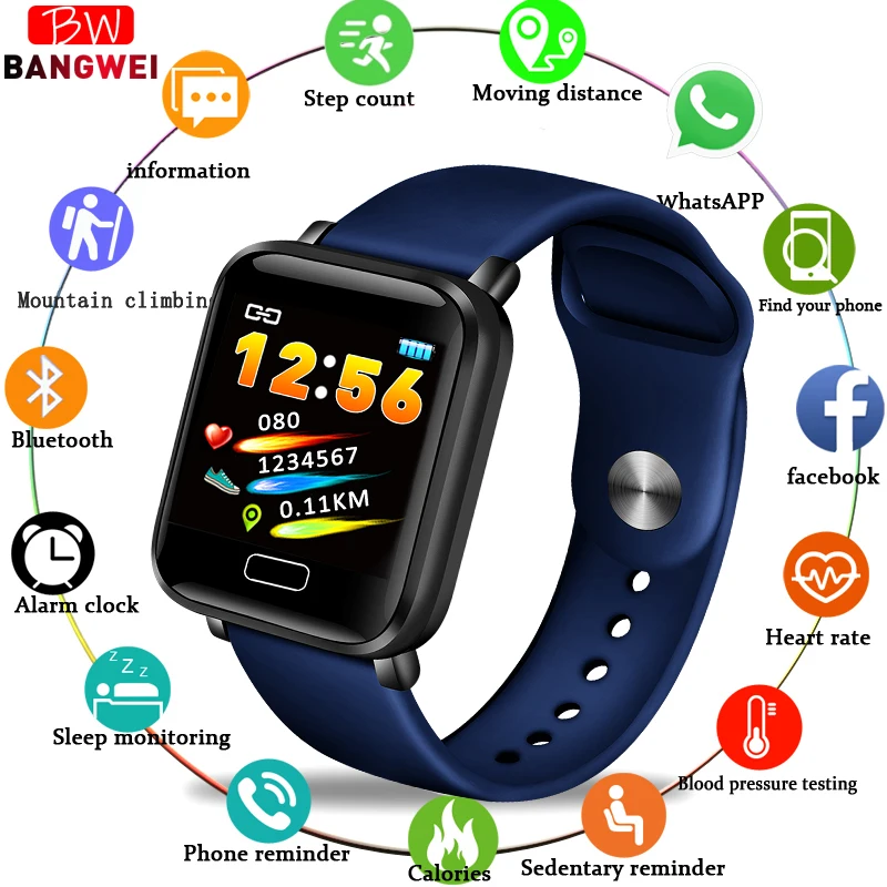 

2019BANGWEI Smart Sport Watch Men Women's IP67 Waterproof Watches Heart Rate Monitor Pedometer Tracker Watch For IOS Android+box
