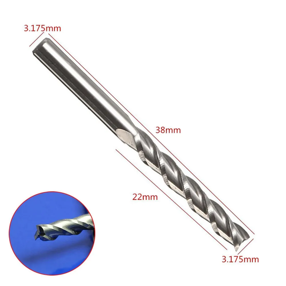 1pc 3 Flute End Mill 1/8" Shank High Quality Metal Milling Cutter For PVC Wood Drilling Tool