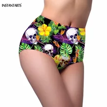 INSTANTARTS, высокая талия, женское сексуальное бикини, низ, тропические листья, рисунок черепа, Женские Летние плавки, Купальные пляжные костюмы
