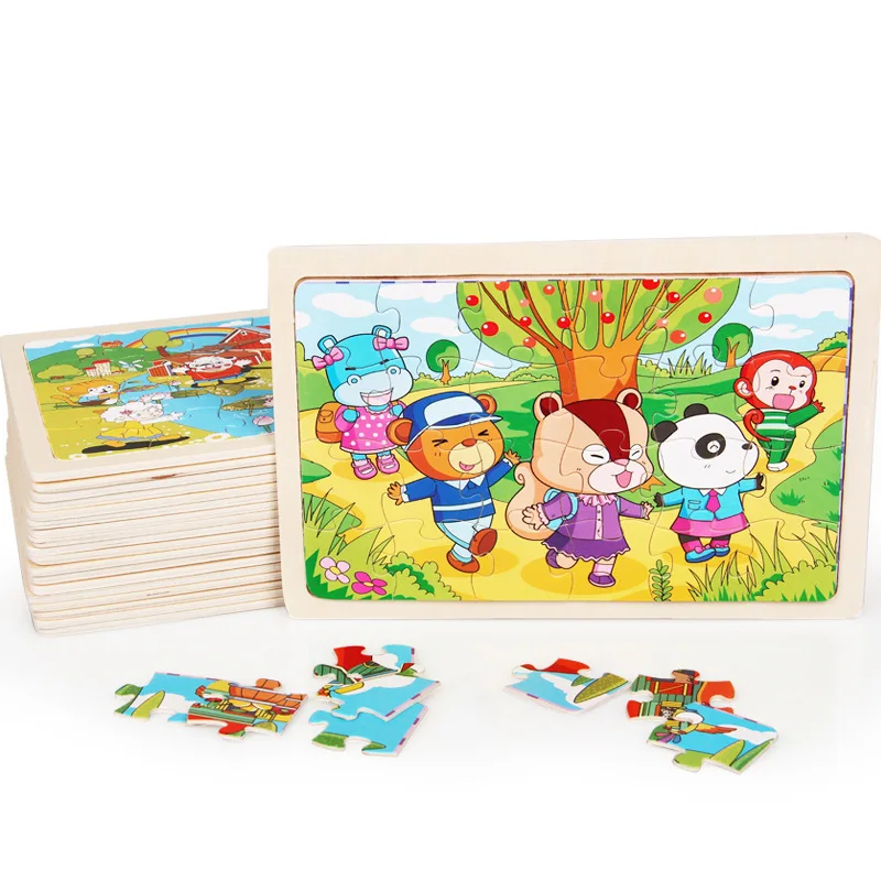 New Style Baby Toys 24Pcs Cartoon Animal Jigsaw Puzzle Happy Farm Photo Wooden Toys Kids Educational Learning Gift Yugioh