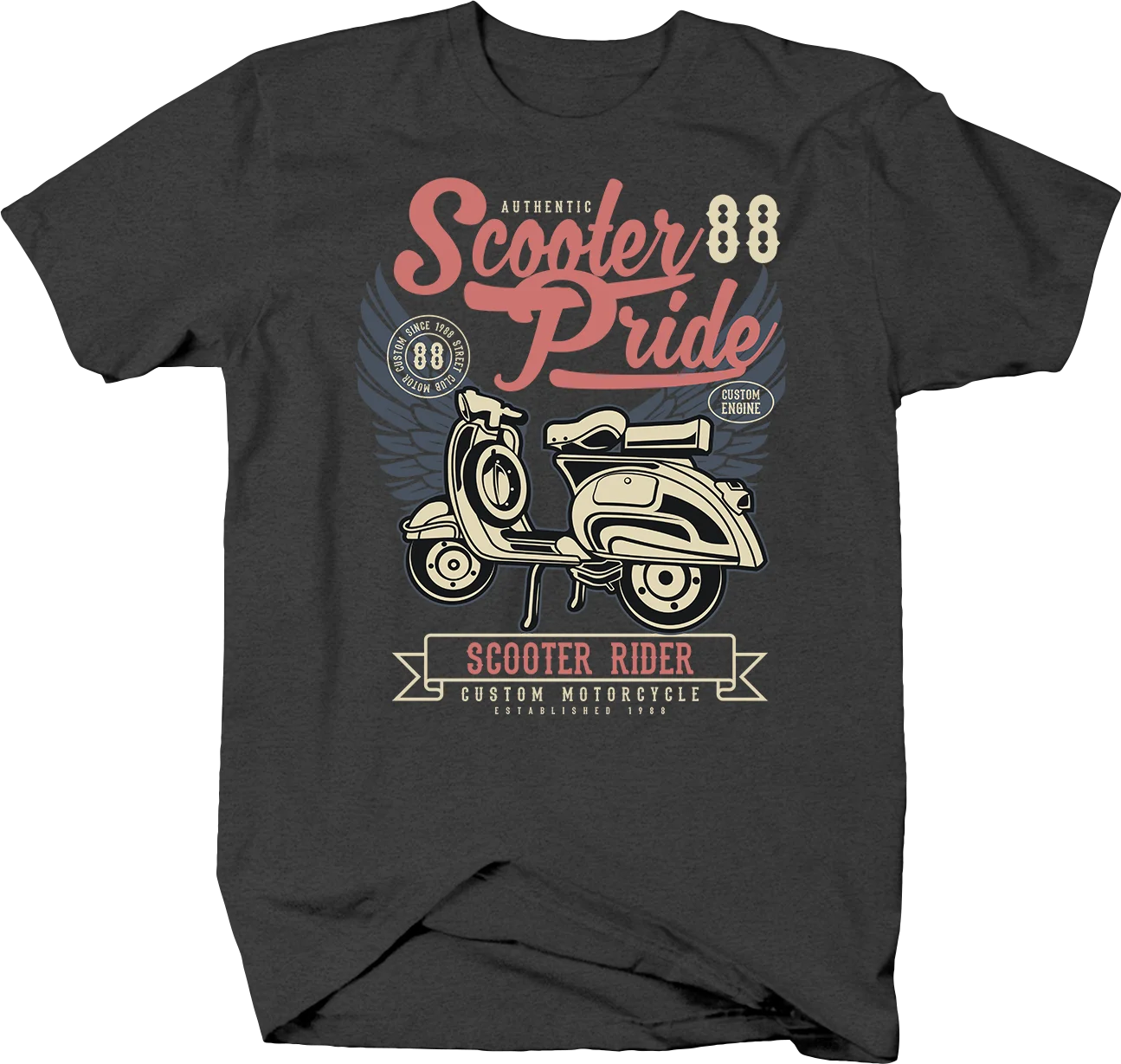 

Scooter Rider Pride Custom Motorcycles with Wings 1988 Tshirt