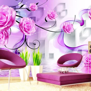 

Custom 3D Wall Mural Modern Creative Purple Flowers Photo Wallpaper Living Room TV Sofa Background Wall Decor Papel De Parede