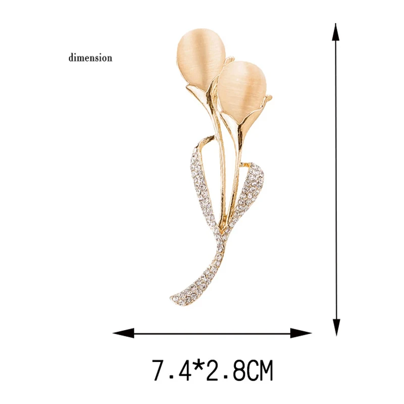 Элегантный цветок тюльпана брошь на булавке Кристалл Опаловая Брошь Стразы цветок тюльпана шарф на булавке кошачий глаз ювелирные броши для женщин на булавке