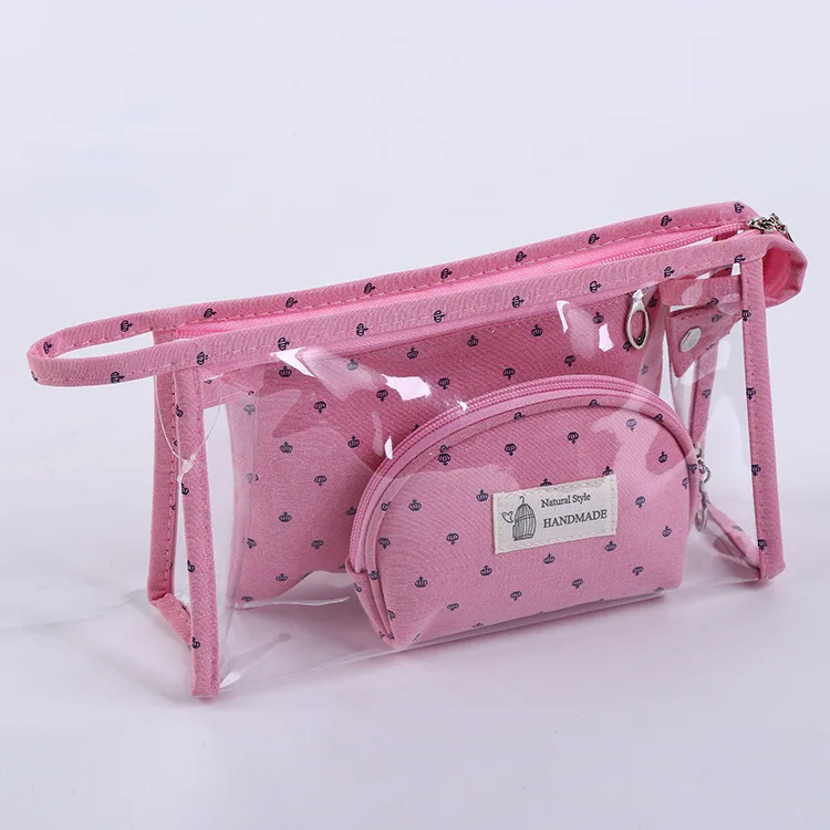 Cute 3 Pcs\Set Makeup Bag Set Transparent PVC Cosmetic Bag Set Travel