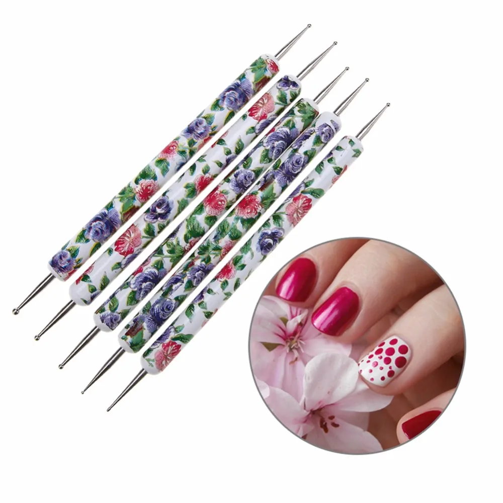 High Quality Flower Prints 5 Pcs 2 Way Dotting Tools Set Spot Swirl Marbleizing Drawing Polish