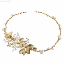 Jonnafe женский головной убор золотой лист жемчуг повязка для волос, диадема для невесты ручной работы свадебные украшения для волос лоза