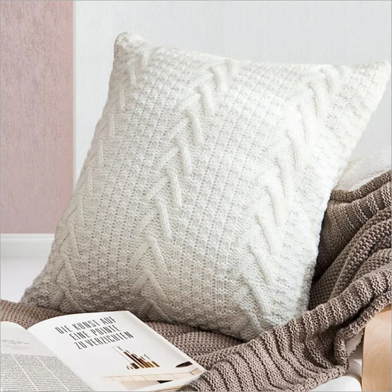 Luxurious Decorative Stripe Check Geometry Fashion Gift Crochet Knit Wool Acrylic Pillow Cover Throw Pillow Cover Case