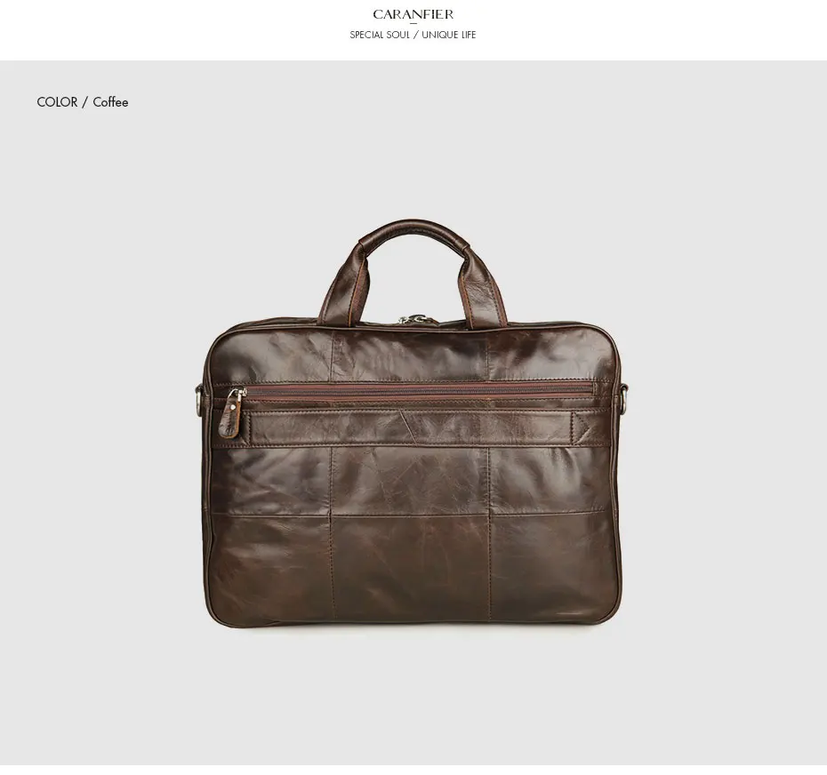 CARANFIER мужской портфель из натуральной яловой кожи Multi-function большой емкости 15 дюйм(ов) сумки для ноутбука Бизнес Офисные Сумки