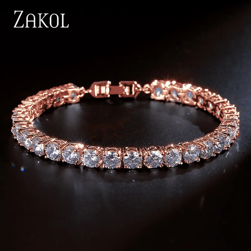 ZAKOL الأزياء روما تصميم سحر AAA + جولة 0.5 قيراط AAA زركون سوار للتنس للنساء الزفاف حزب مجوهرات FSBP051