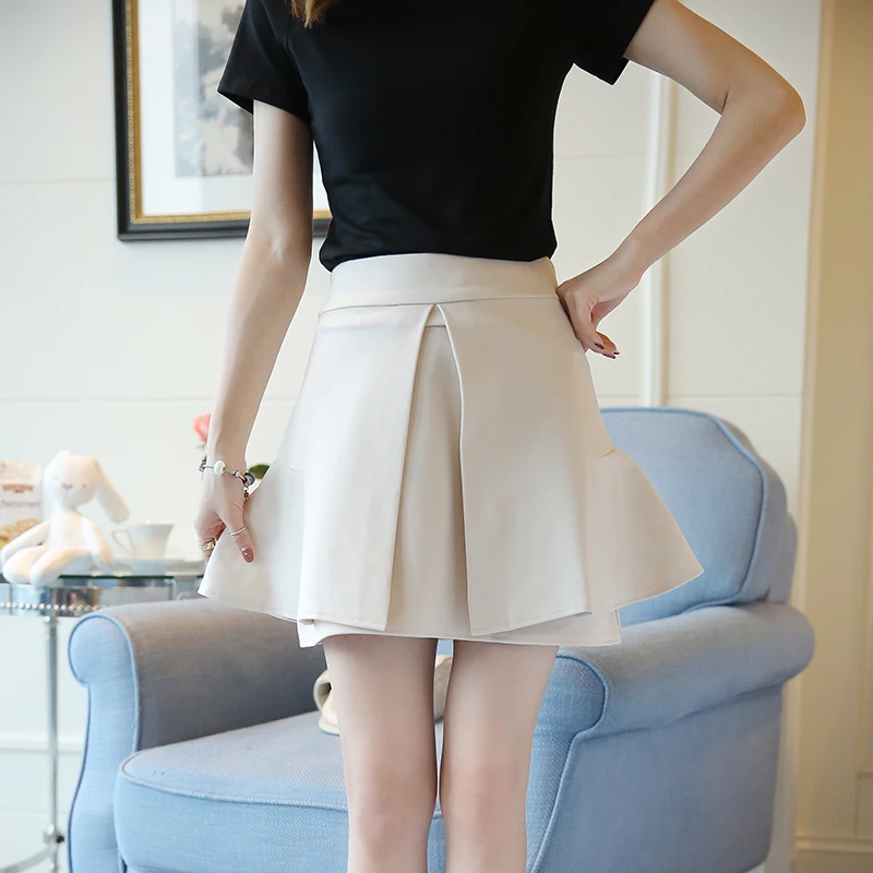 summer American School Style Fashion Women elegant half Pleated mini