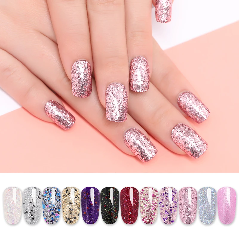 

LILYCUTE 5ml Glitter Gel Polish Soak Off UV LED Nail Gel Varnish Long Lasting Shining Sequins for Nail Decoation