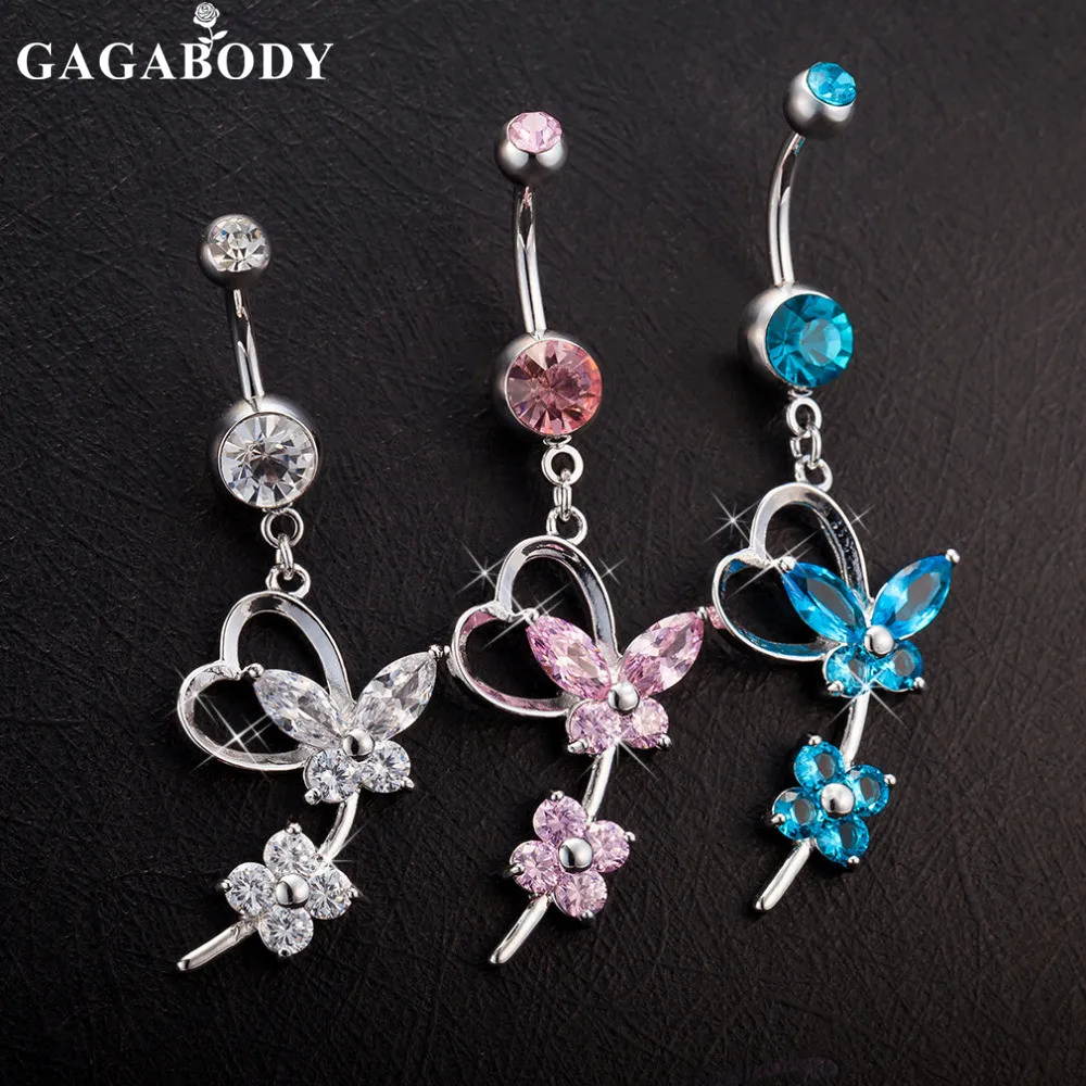 Buy 2017 Retail 1PC Butterfly Flower Navel Ring With