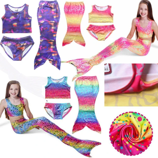 Best Offers The Mermaid Swimsuit For Girl 3pcs/set Children's Swimsuit Two-Pieces Girls Bikini Swimwear Children Bathing Suits Cosplay