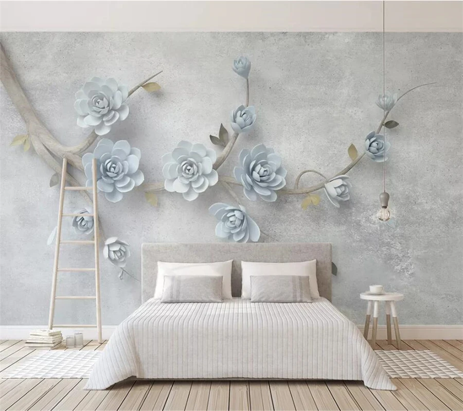 

papel de parede Customlarge wallpaper 3d beautiful blue embossed flower twigs TV background wall paper living room bedroom mural