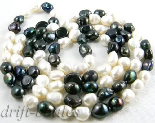 

50'' 9mm white black baroque freshwater pearl necklace