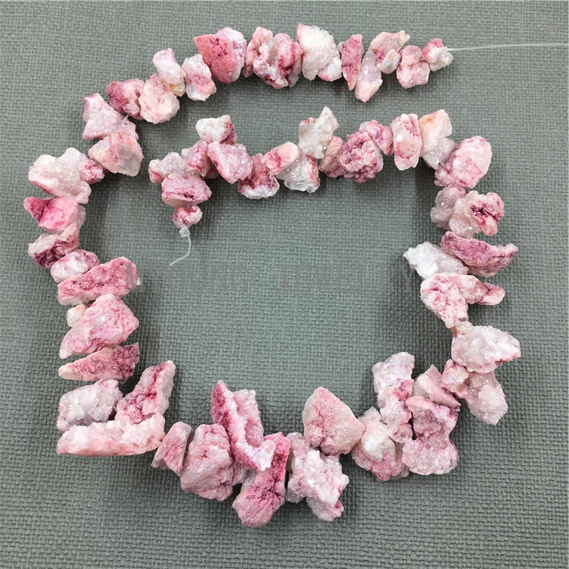 MY1071 Freeform MIX Size Druzy Crystal nature Pink Beads,Nugget Quartz Hole Beads  (1)