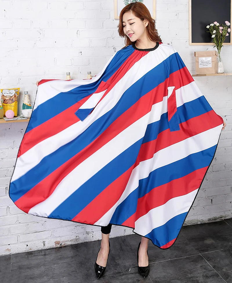 

Barber Stripes Sign Hairdressing Cape Artistic Hide Sleeves Haircut Apron Red White Blue Bars Styling Gowm Salon Wrap Cloth U982