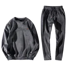 Зима золото бархат двух частей костюмы мужчин куртка Мода Повседневная капюшоном Толстовка+ штаны комплект из 2 элементов двусторонний бархат теплая одежда