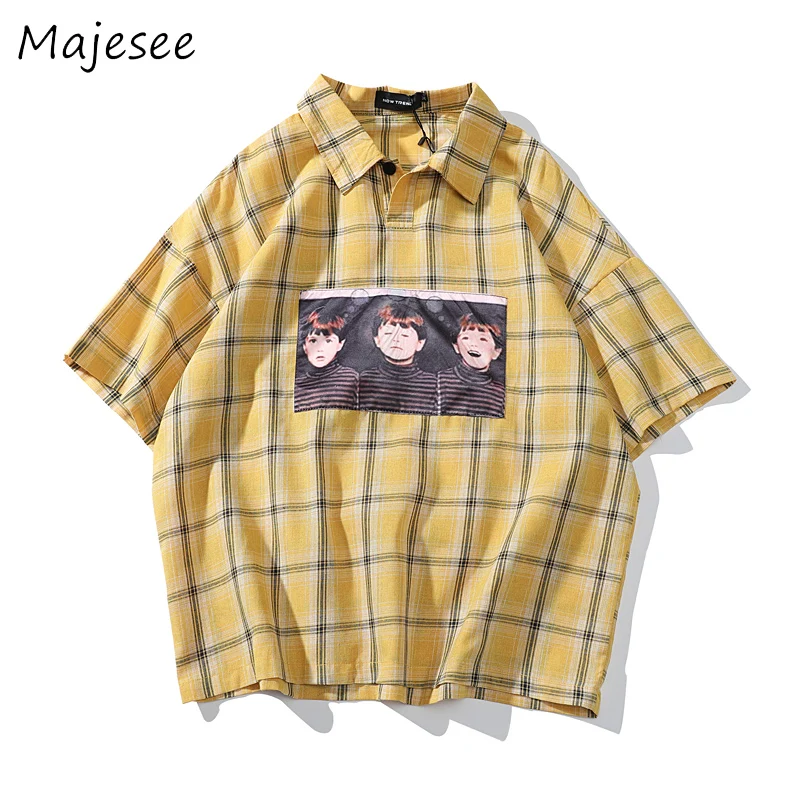 Клетчатые мужские рубашки с принтом, мужские рубашки с короткими рукавами, дышащие летние рубашки в Корейском стиле, модные рубашки для школьников, новые свободные рубашки