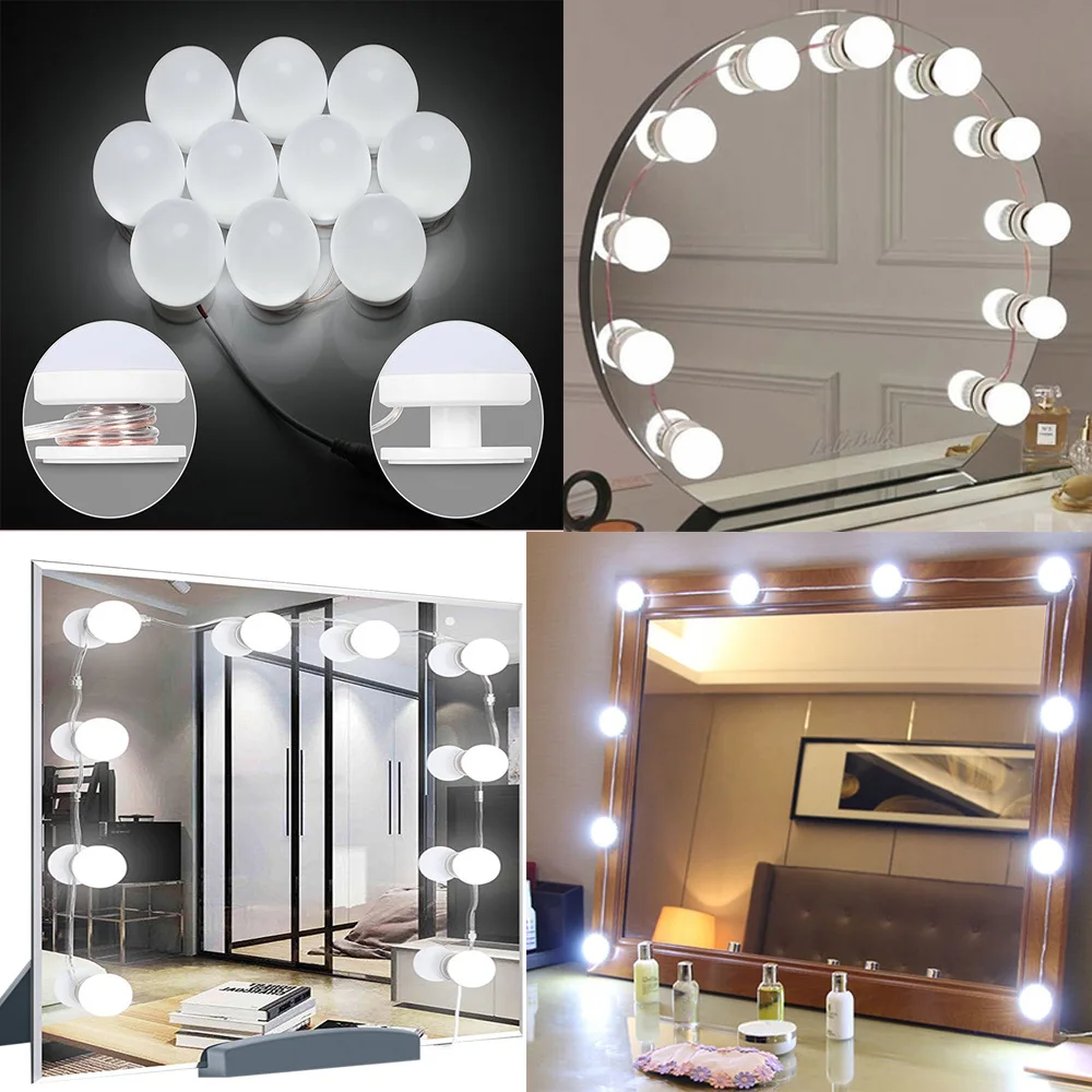 USB LED 12V Makeup Lamp 10 Bulbs Kit For Dressing Table Stepless Dimmable Hollywood Vanity Mirror L