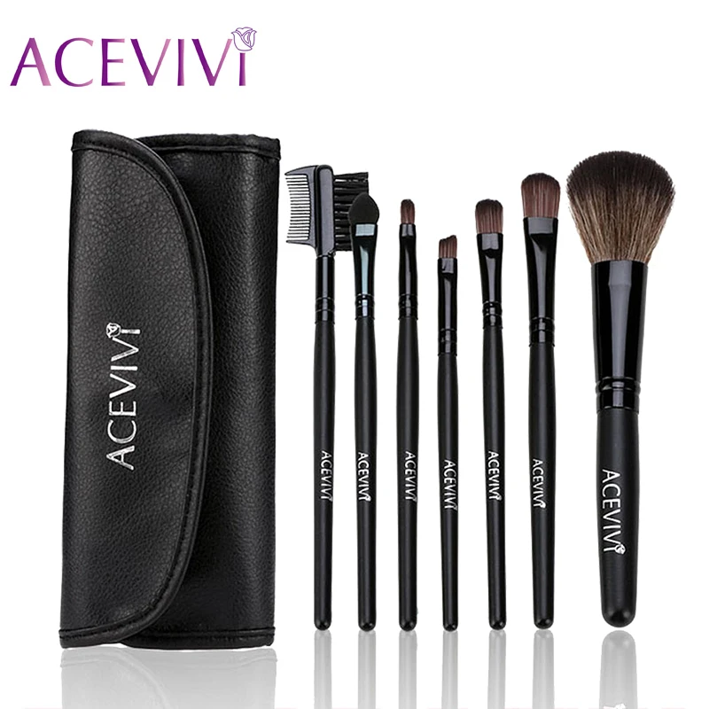 

ACEVIVI 7Pcs Professional Cosmetic Facial Make up Brush Kit Makeup Brushes Tools Set + Black Pouch Bag High Quality Makeup Tools