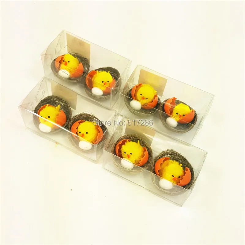 

Easter chicken Easter chick Pack of 4 sets Yellow Chenille Chicks with Nest Easter Egg Gift Easter Indoor Decoration