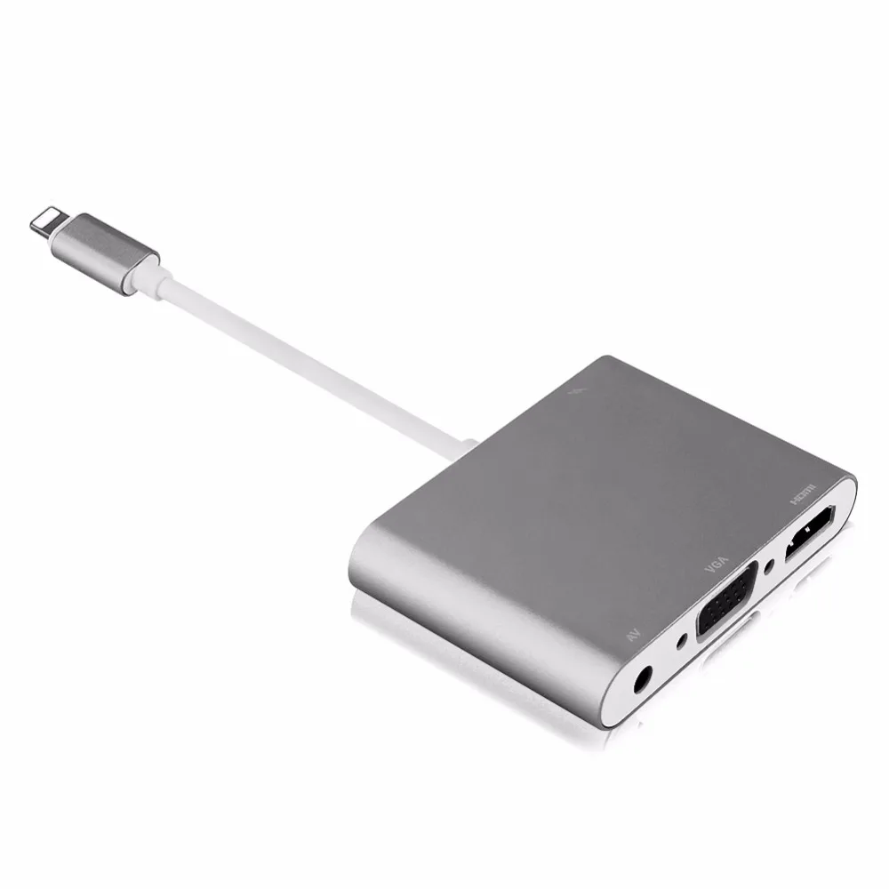 4 в 1 4 K 1080 P HD tv адаптер для Lightning-HDMI VGA AV tv адаптер конвертер для iPhone X Xs XR 8 8 plus 7 7 plus 6 plus для iPad - Цвет: Gray