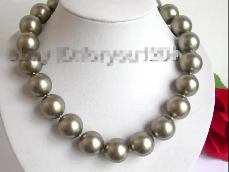 

Free shipping hot sale Women Bridal Wedding Jewelry >>HUGE!Natural 20mm Coffee Round Shell Pearl Necklace