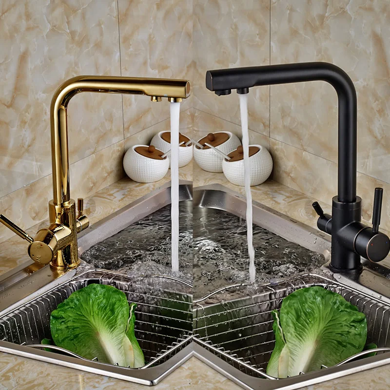 

Brand New Black Or Golden Pure Water Kitchen Faucet 3 Way Double Function Filler Kitchen Faucet Three Way Tap For Water Filter