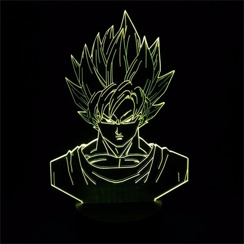 3D светодиодный Светильник-ночник Dragon Ball Z Goku Super Saiyan, 7 цветов, сенсорный декоративный светильник, Оптическая иллюзия