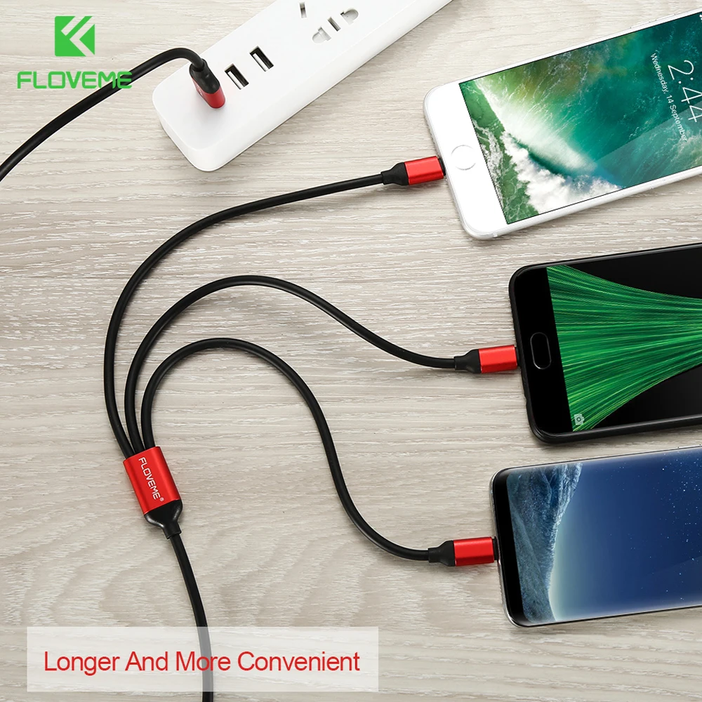 

FLOVEME 3 in 1 USB Cable For iPhone 8 7 X XR XS Max For Samsung Xiaomi Charging Micro USB Cable Type C Microusb USB Cables Cabel