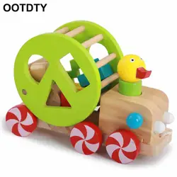 Деревянная утка тянуть вдоль ходьбы автомобиль для малышей детей раннего образования обучения игрушка